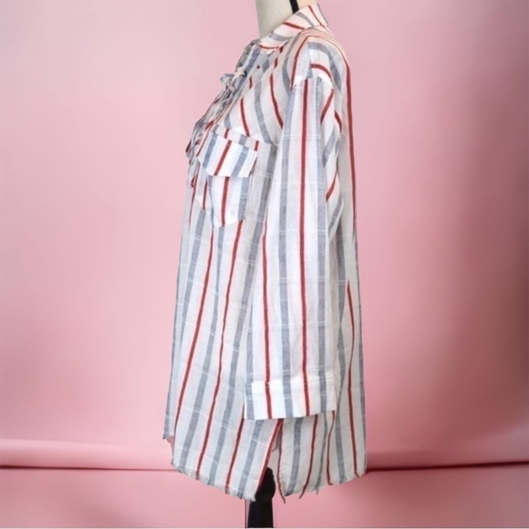 UMGEE Lace-Up Lightweight Gauzey Cotton Striped Tunic/Cover-Up, Medium NEW - Picture 2 of 8